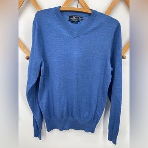Vineyard Vines Men's Blue V-Neck Merino Sweater